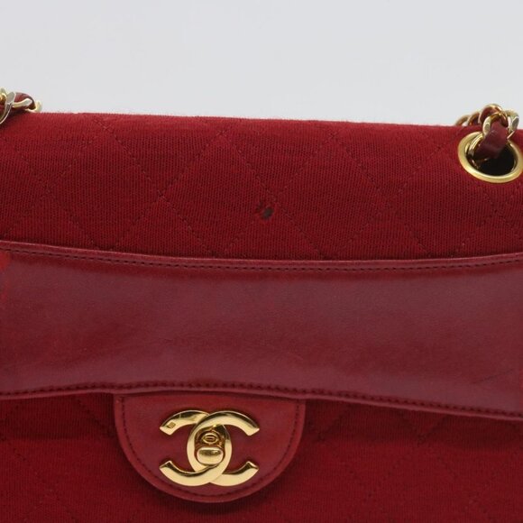 CHANEL Matelasse Chain Shoulder Bag Canvas Red CC Auth 59869A - Picture 13 of 16